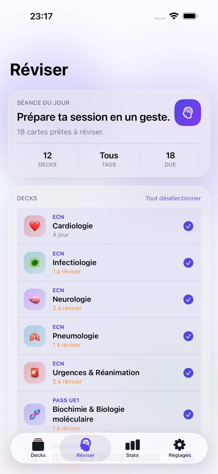 Préparation d’une session de révision dans Mémoriser
