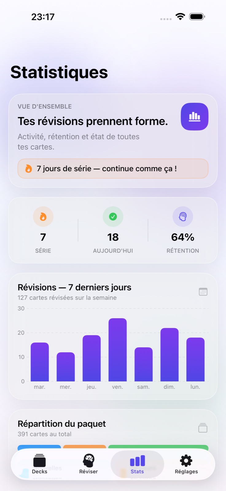 Statistiques de progression dans Mémoriser